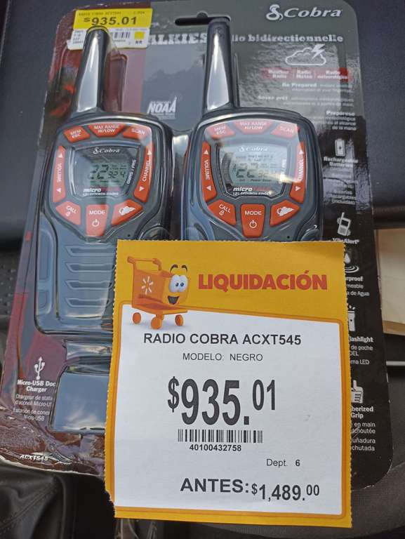 Walmart: Radio de 2 vías marca cobra modelo acxt545