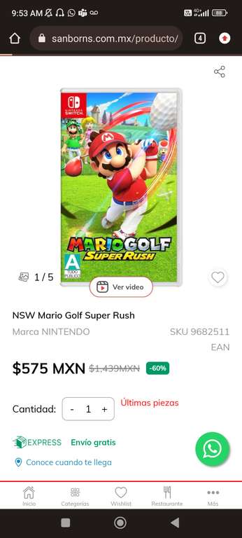 Sanborns: Mario golf super rush Nintendo switch