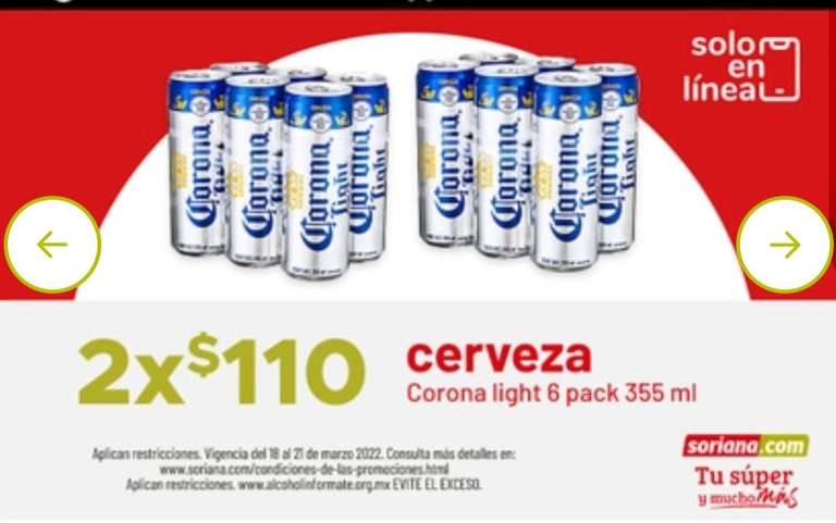 Soriana: 2 six de corona light / corona extra por $110