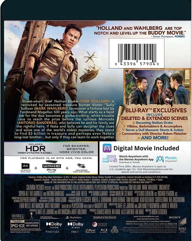 Amazon: Uncharted UHD 4K + Blu-Ray Combo