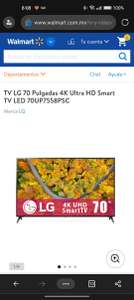 Walmart: Pantalla LG 70 Pulgadas 4K Ultra HD Smart TV LED 70UP7558PSC