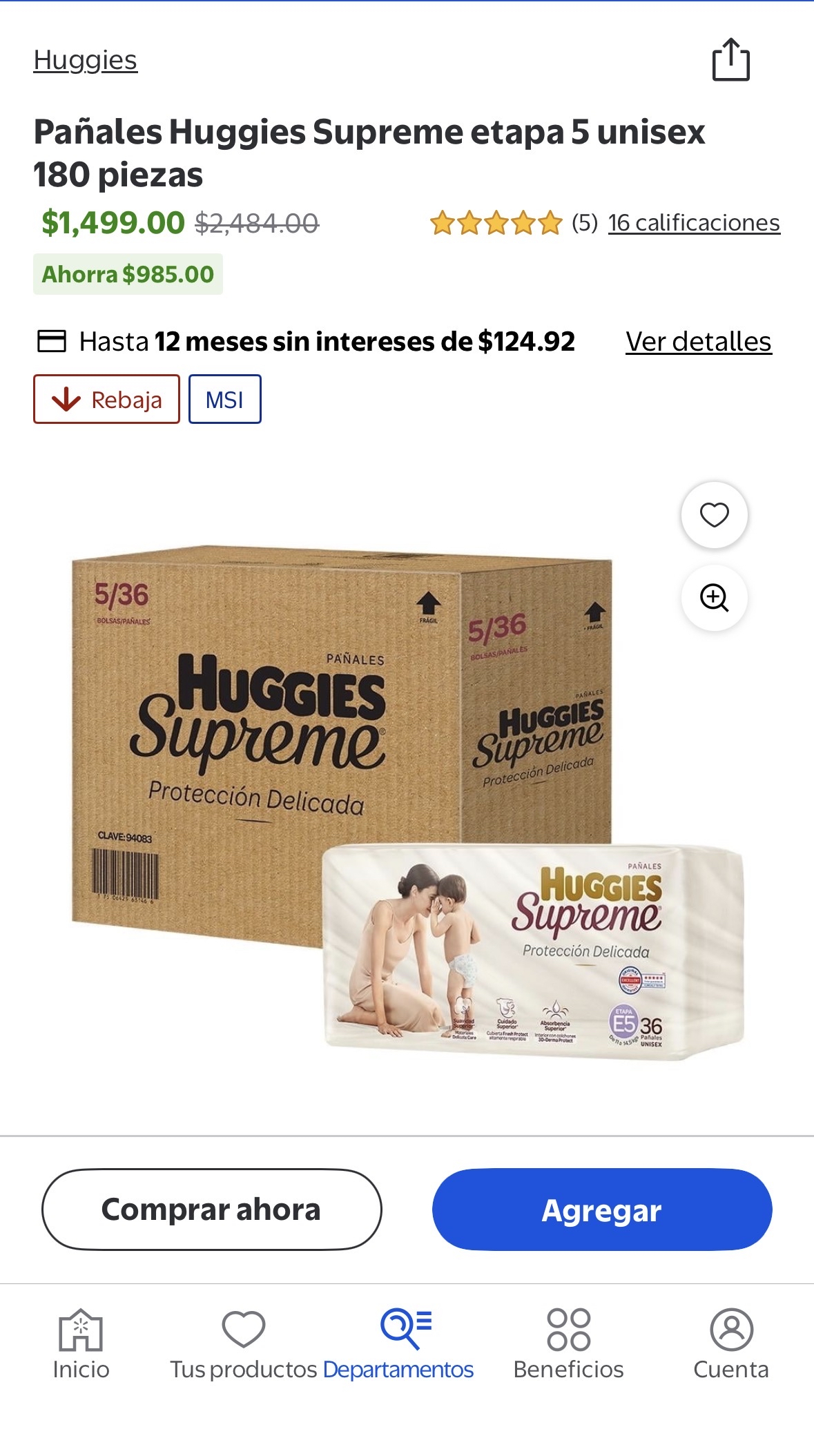 Walmart: Descuento en pañales varias marcas | Pañales Huggies Supreme etapa 5 unisex 180 piezas