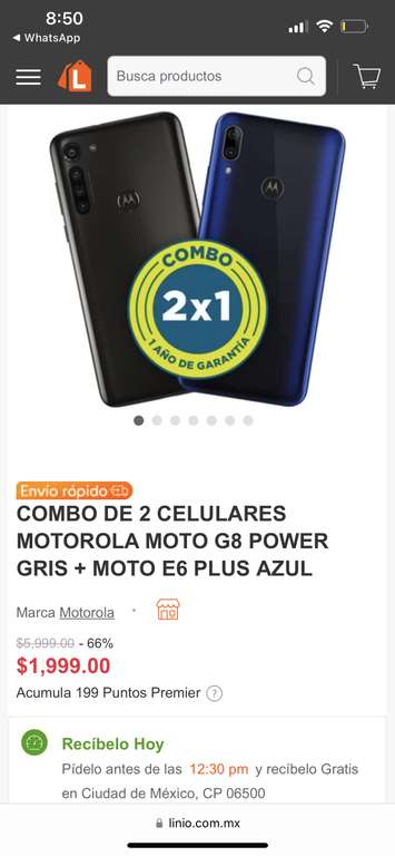 Linio: Celular Motorola Moto G8 Power + Moto E6 Plus $1999