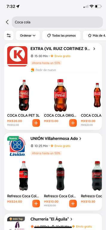 DiDi Food [Circle K] - Coca cola y más productos al 50% OFF | Ejemplo: Coca cola pet 3L