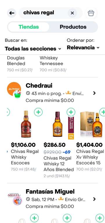 Rappi : Chedaui, Chivas Regal 12,2 unidades de 375 ml