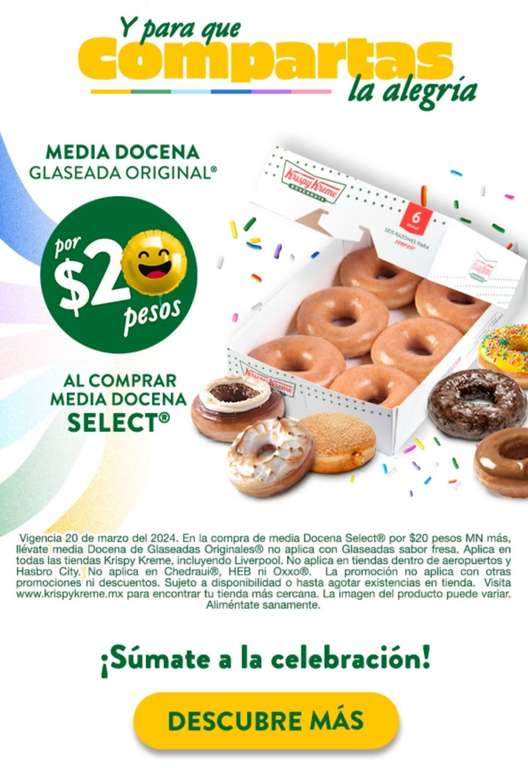 Krispy Kreme [20 de Marzo]: Dona glaseada gratis | Media docena glaseada por $20 (Al comprar media docena select)