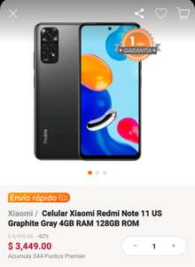 Linio: Celular Xiaomi Redmi Note 11 US Graphite Gray 4GB RAM 128GB ROM | $2831 con cupón de primera compra BIENVENIDO100