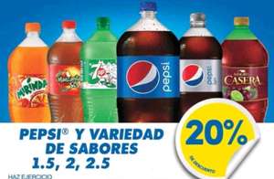 Farmacias Guadalajara; 20% de descuento en refrescos de la familia Pepsi.