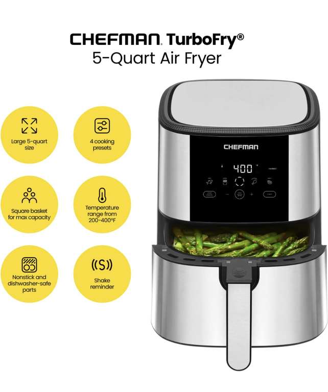 Amazon: Freidora de aire Chefman de 5 litros, acero inoxidable | Envío gratis con Prime