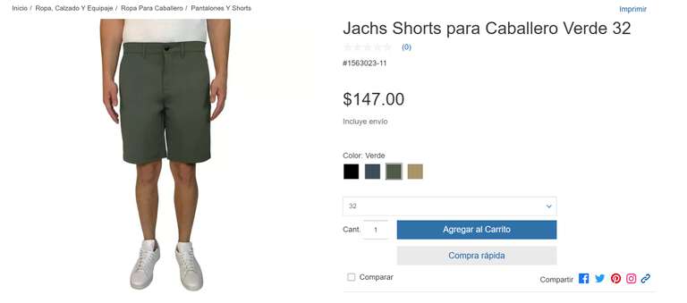 Costco: Jachs Shorts para Caballero Verde 32 y mas