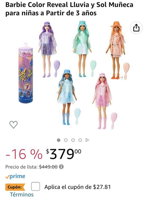 Amazon: Barbie Color Reveal Lluvia y Sol Muñeca