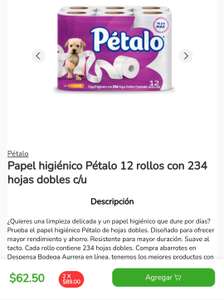Bodega Aurrerá Despensa: Papel higiénico Pétalo 24 rollos x $89