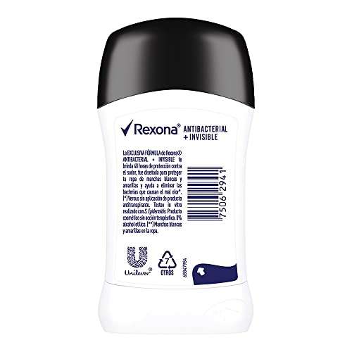 Amazon: Rexona Antibacterial + Invisible Desodorante Antitranspirante para Mujer 45gr | Planea y Ahorra, envío gratis con Prime