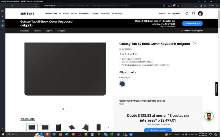 Samsung Store: Samsung Galaxy Tab S9 FE con book cover keyboard RE-STOCK | $6199 con 1a compra