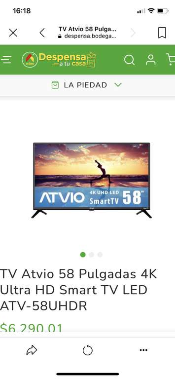 Bodega Aurrera: TV Atvio 58 Pulgadas 4K Ultra HD Smart TV LED ATV-58UHDR ultima liquidacion