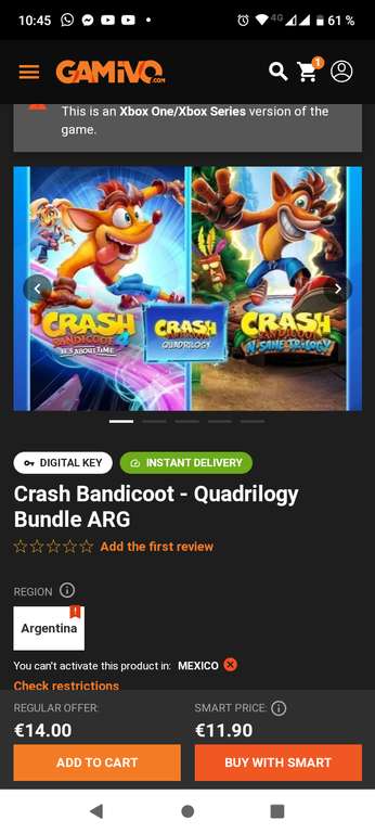 Gamivo: Crash bandicoot Cuadrilogia. Excelente precio xbox one