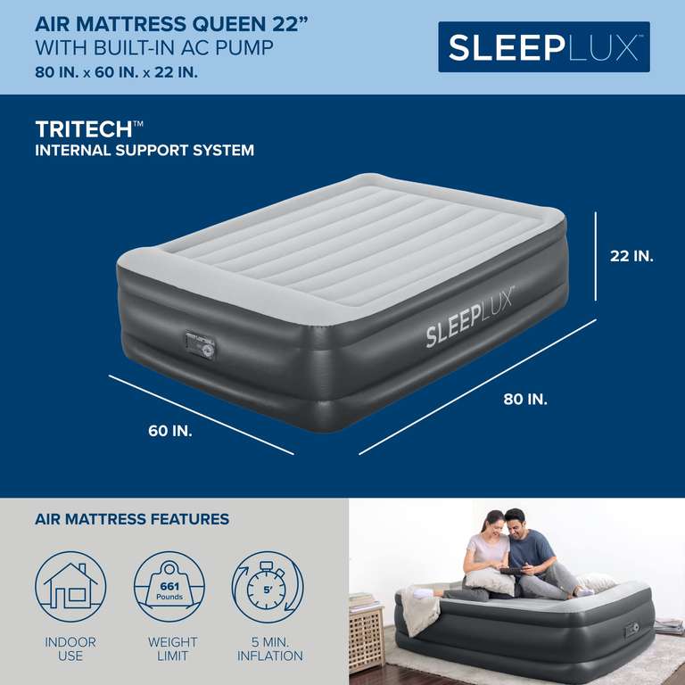 Amazon: Colchon inflable Sleeplux, tamaño Queen, Alto (56cm), Inflado automático y puerto USB