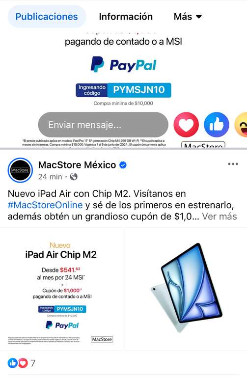 MacStore: iPad air 11” Chip M2 con $ 1,000 de descuento con cupón paypal pagando de contado o a meses
