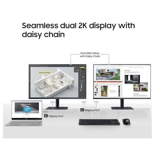 Amazon SAMSUNG Monitor de computadora Viewfinity QHD de 32 pulgadas, HDMI, USB-C, HDR10, AMD Freesync, cuidado ocular inteligente S60UA
