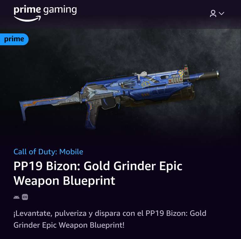 Prime Gaming: Call Of Duty, pp19 bizon: Plano de arma épica Gold Grinder