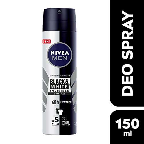 Amazon: NIVEA MEN Desodorante Antimanchas, Black & White Invisible Power (150 ml) - Planea y ahorra + cupon