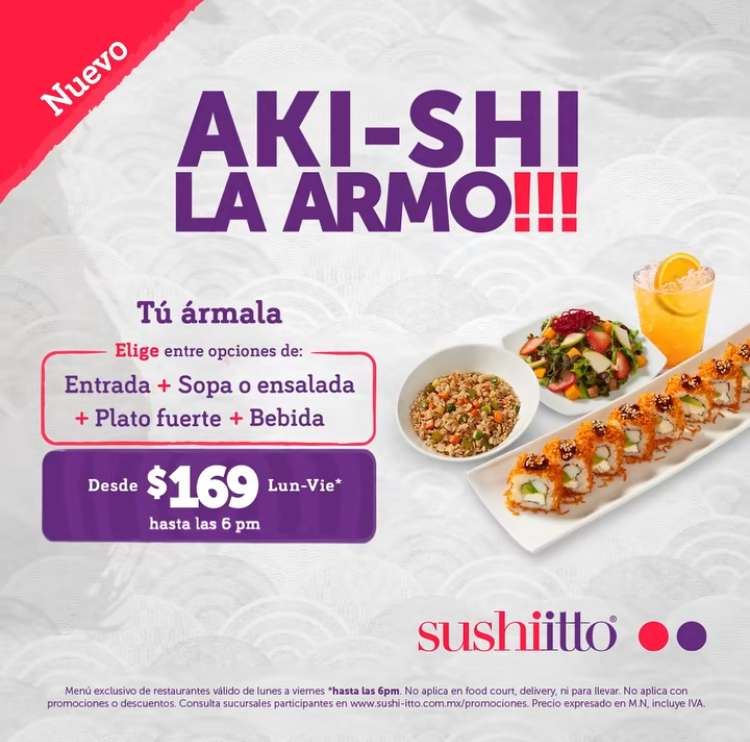 Comida completa en Sushi Itto desde $169 (Lun a Vie hasta las 6 PM)