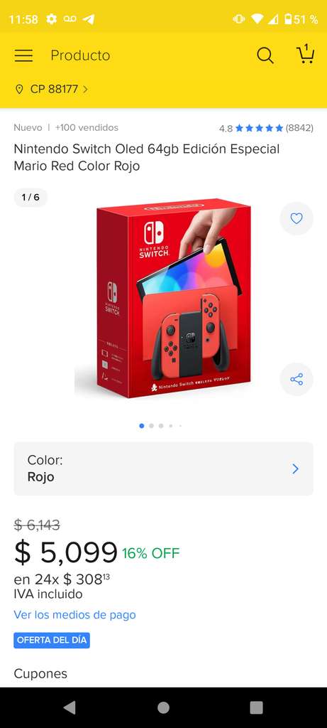 Nintendo Switch Oled 64gb Edición Especial Mario Red Color Rojo