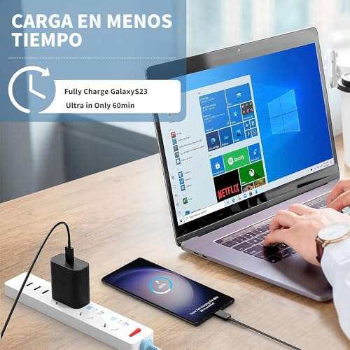  Cargador súper rápido Samsung de 45 W, tipo C, cable