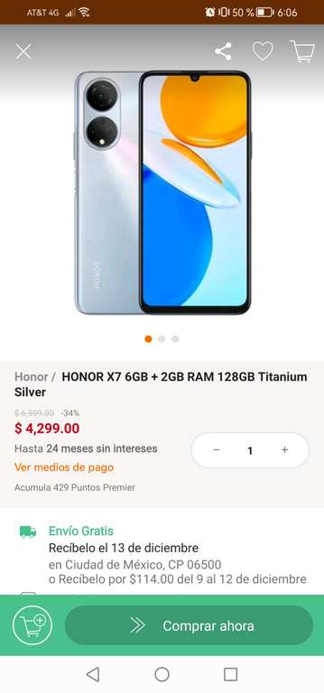 Linio: HONOR X7 6GB + 2GB RAM 128GB Titanium Silver