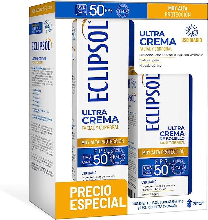 Amazon: Pack Eclipsol Ultra Crema FPS 50+ | Protector solar (125 y 60 gr) | envío gratis con Prime