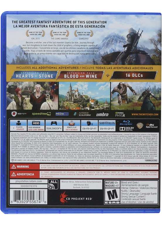 Amazon: Witcher 3: Wild Hunt - Complete Edition para PlayStation 4 | Envío gratis con Prime
