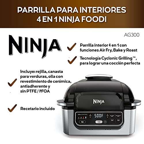 Amazon: Ninja AG300 Parrilla para interiores pa’ guardar la línea ya casi Diciembre