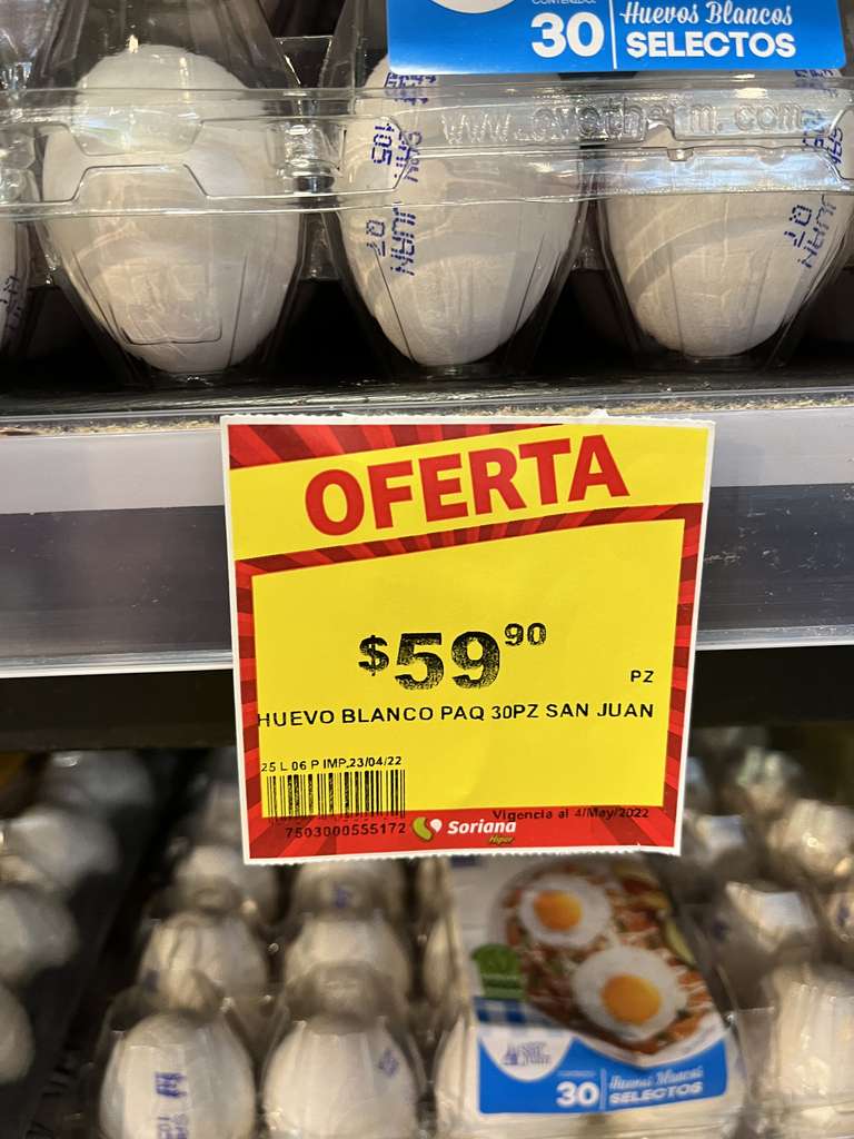 Reja de 30 huevos San Juan en $59.90 - Soriana