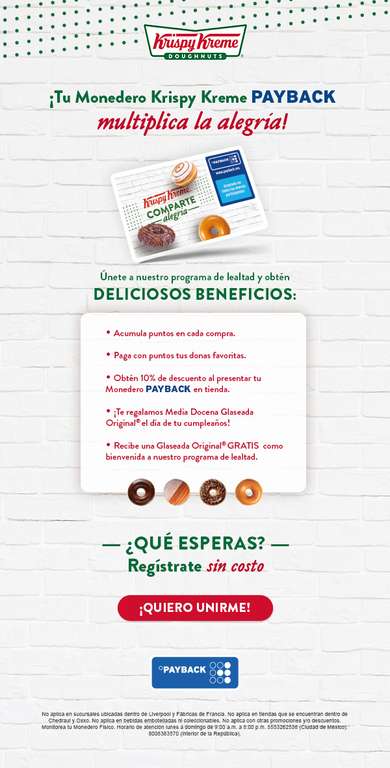 Krispy Kreme - 1 Dona glaseada Gratis y media docena más en tu cumple con monedero payback krispy kreme