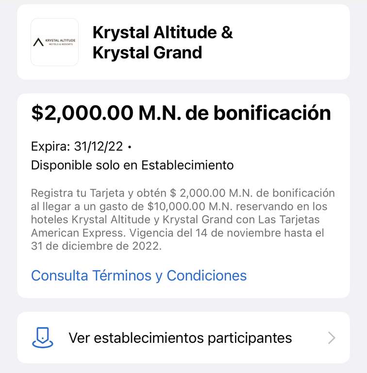 American Express: $2,000 de bonificación al gastar $10,000 en hoteles Krystal