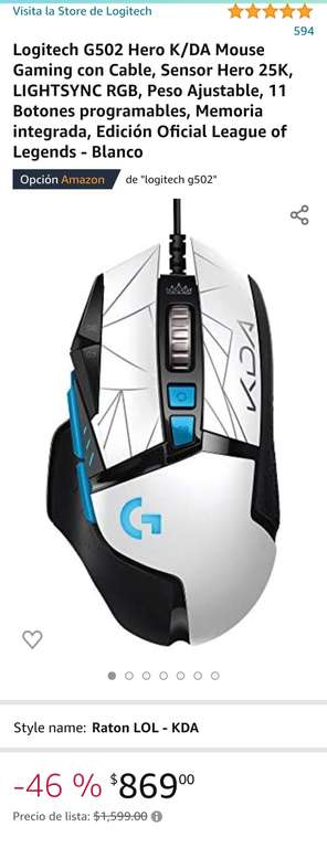 Amazon: Logitech G502 Hero K/DA Mouse Gaming con Cable, Sensor Hero
