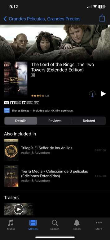 El señor de los anillos (Edición extendida) a $69 pesitos en iTunes