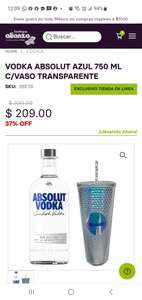 Bodegas Alianza: Vodka Absolut original con descuento de 37% quedando en $209 y algunas botellas con obsequio
