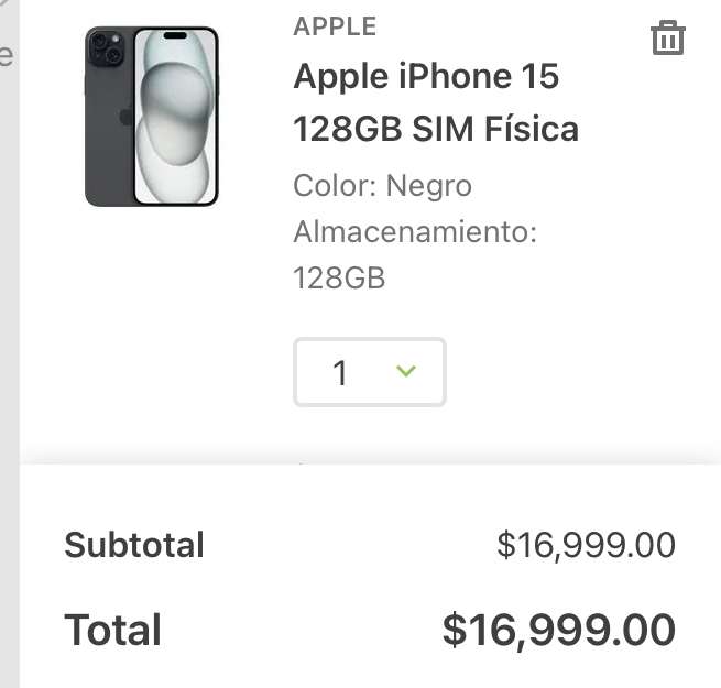 Linio  Apple Iphone 15 128GB Sim Híbrido Negro Liberado pagando con Paypal  