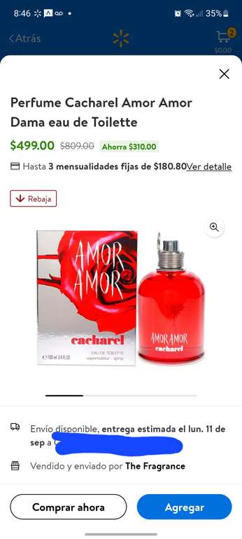 Walmart: Perfume Amor amor de Cacharel EDT