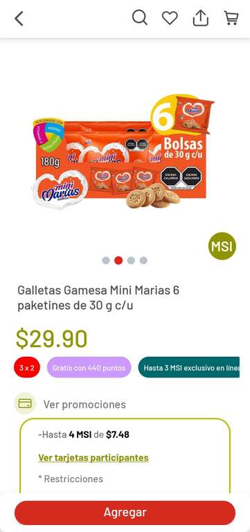 Soriana - Galletas Gamesa Mini Marias 6 paketines de 30 g c/u