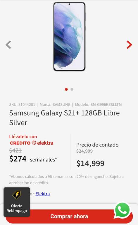 Elektra: Samsung Galaxy S21+ 128GB Libre Silver
