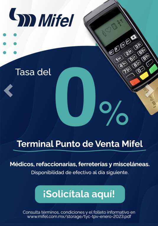TPV Mifel 0% para Miscelaneas, Refaccionarias, Ferreterias y Medicos