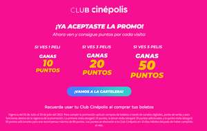 Club Cinepolis Hasta 80 puntos por ver películas (Usuarios seleccionados)