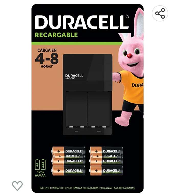 Amazon: Pilas Duracell recargables, incluye 1 cargador + 6 pilas AA recargables + 2 pilas AAA recargables (pre-cargadas)