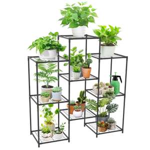 Amazon: Soporte para plantas de interior, estante de metal para plantas de 3 niveles, 9 macetas
