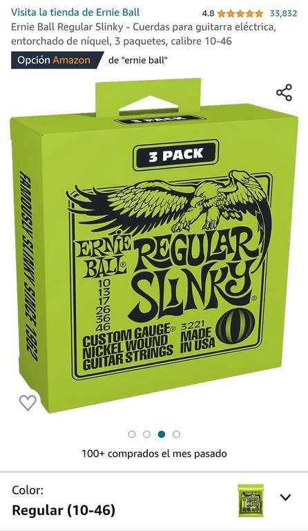 Amazon: 6 paquetes de cuerdas para guitarra eléctrica Ernie Ball Regular Slinky - calibre 10-46