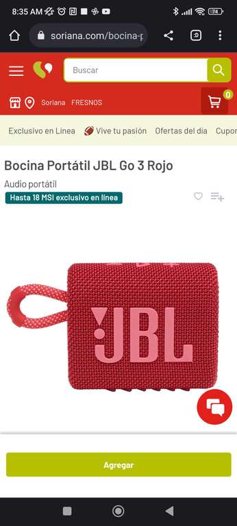 Soriana: bocina JBL GO 3