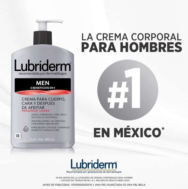 Amazon: LUBRIDERM Crema Corporal Men, Fragancia Ligera, 400 ml, 3en 1 (envio gratis con PRIME)