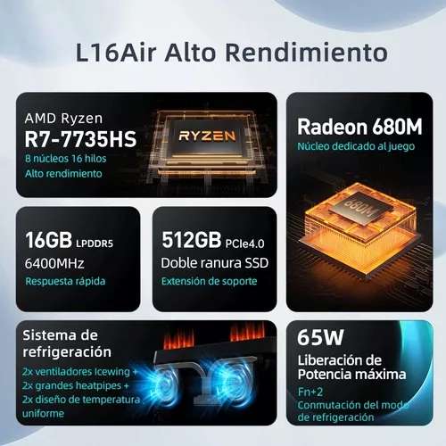Mercado Libre: Machenike L16AIR 16", AMD Ryzen 7 7735H 16GB de RAM 512GB SSD, AMD Radeon 680M 120 Hz